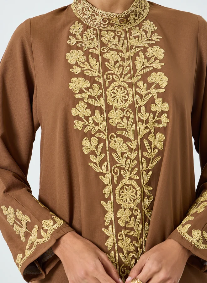 Maxim Creation Women Brown Embroidered A-Line Jalabiya